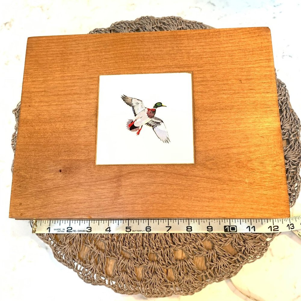 Vintage Wooden Storage Box with flying Duck